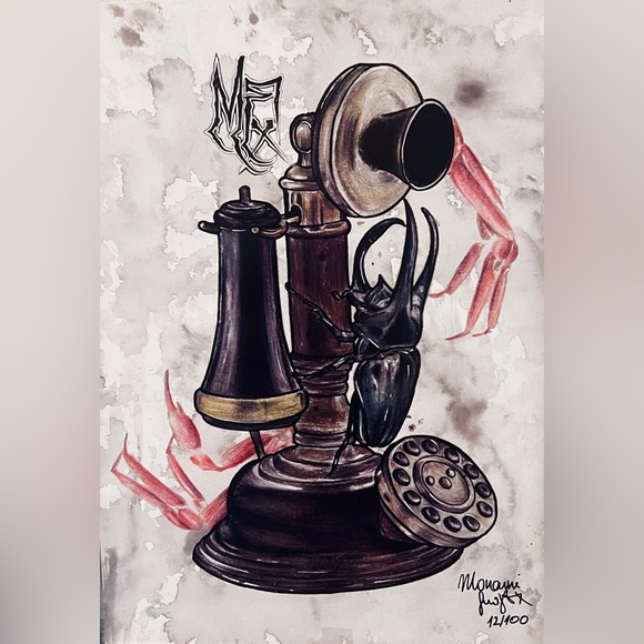 MONAMI FROST Signed Tattoo-Style Art "Call Me" #12/100 A3 Poster Print - Picture 1 of 2